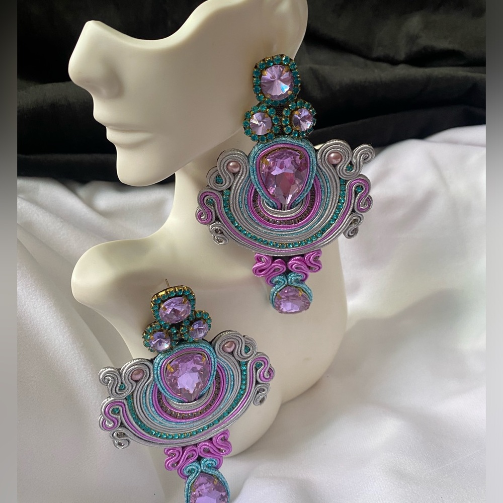 Elegant Purple and Silver Statement Earrings
